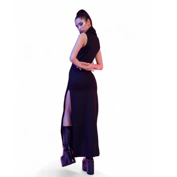 Dolls Kill Black Turtleneck Sleeveless Maxi Dress - Picture 6 of 9